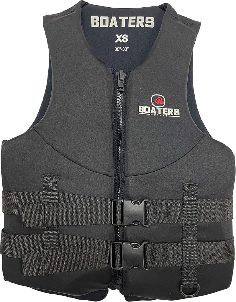Size XL Men's Black Neoprene Boater's Signature Life Jacket with Red Logo