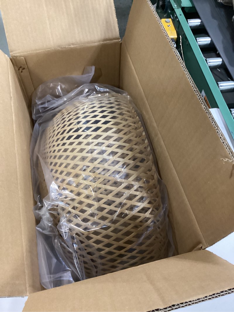 Condition photo showing New/Like New for Bamboo Large Pendant Light Fixture 17.8 inch One-Light Adjustable Rustic Basket Handmade Woven Pendant Lighting for Kitchen Island Farmhouse Dining Room Living Room Natural