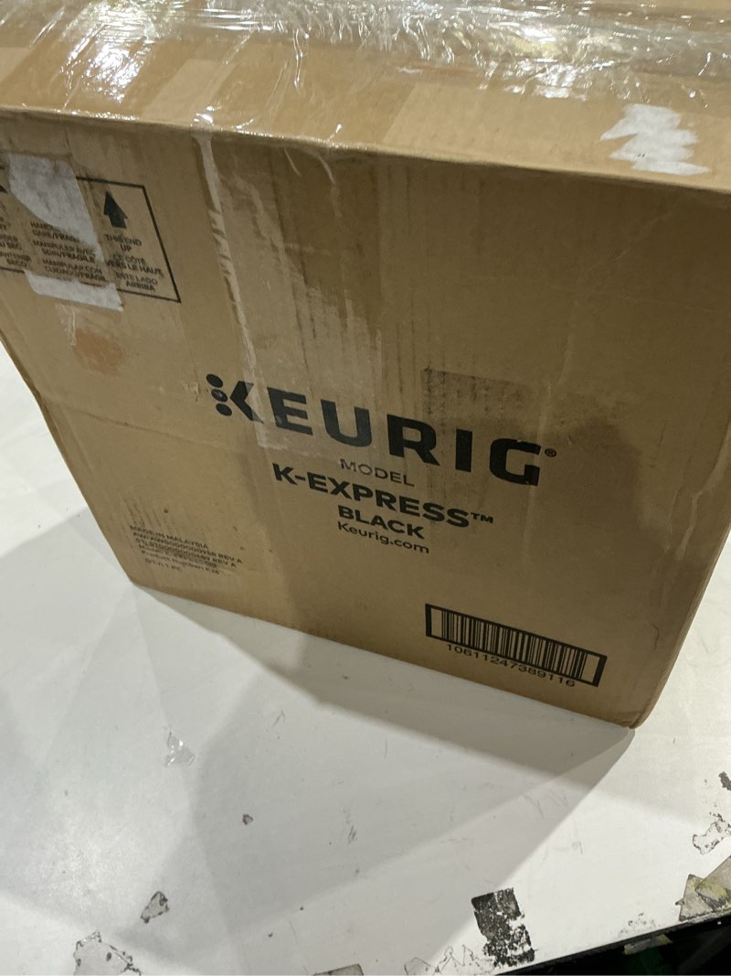 Condition photo showing As Is for keurig k-express single serve k-cup pod coffee maker, 3 brew sizes, strong button feature, 42oz removable reservoir, black