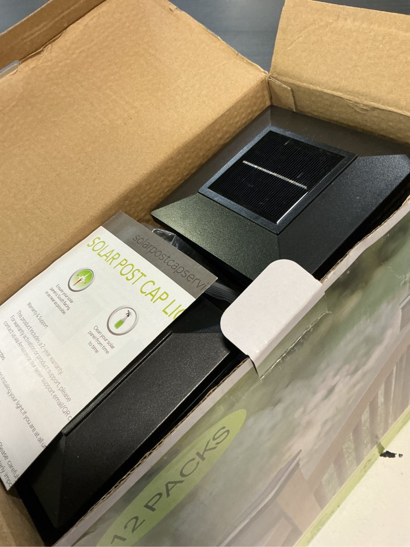 Condition photo showing Good Condition for solar post cap lights 12 pack, fence post solar lights, warm white/cool white lighting, black waterproof outdoor post lights for garden patio porch, 4x4, 5x5 or 6x6 vinyl/wooden posts