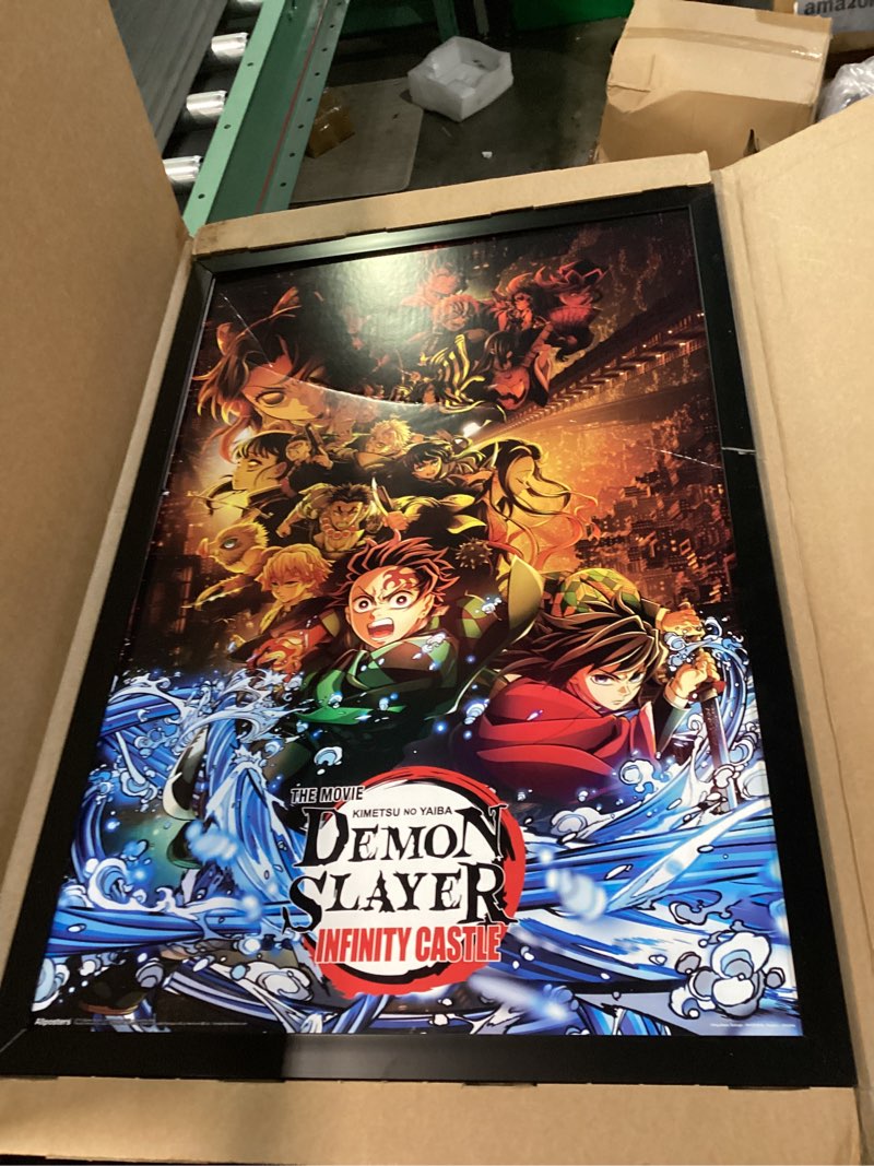 Condition photo showing As Is for demon slayer: infinity castle (2025) - group key art wall poster, 22.4l" x 14.7w", black framed version black framed version 22.4"l x 14.7"w