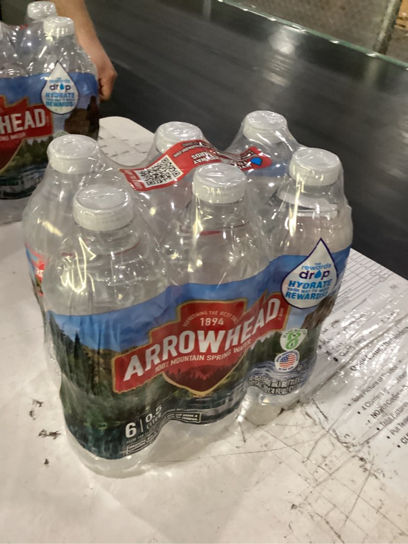 Condition photo showing New/Like New for arrowhead brand 100% mountain spring water, 16.9-ounce recycled plastic bottles, 6 count