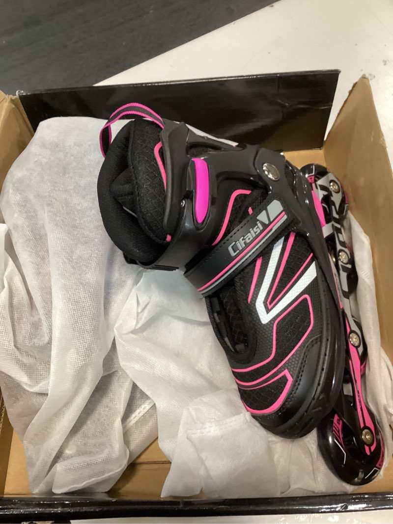 Condition photo showing Good Condition for ( colors black and pink )cifaisi adjustablòe inline skates with illuminating wheels for kids,girls and boys,size 35-38-m