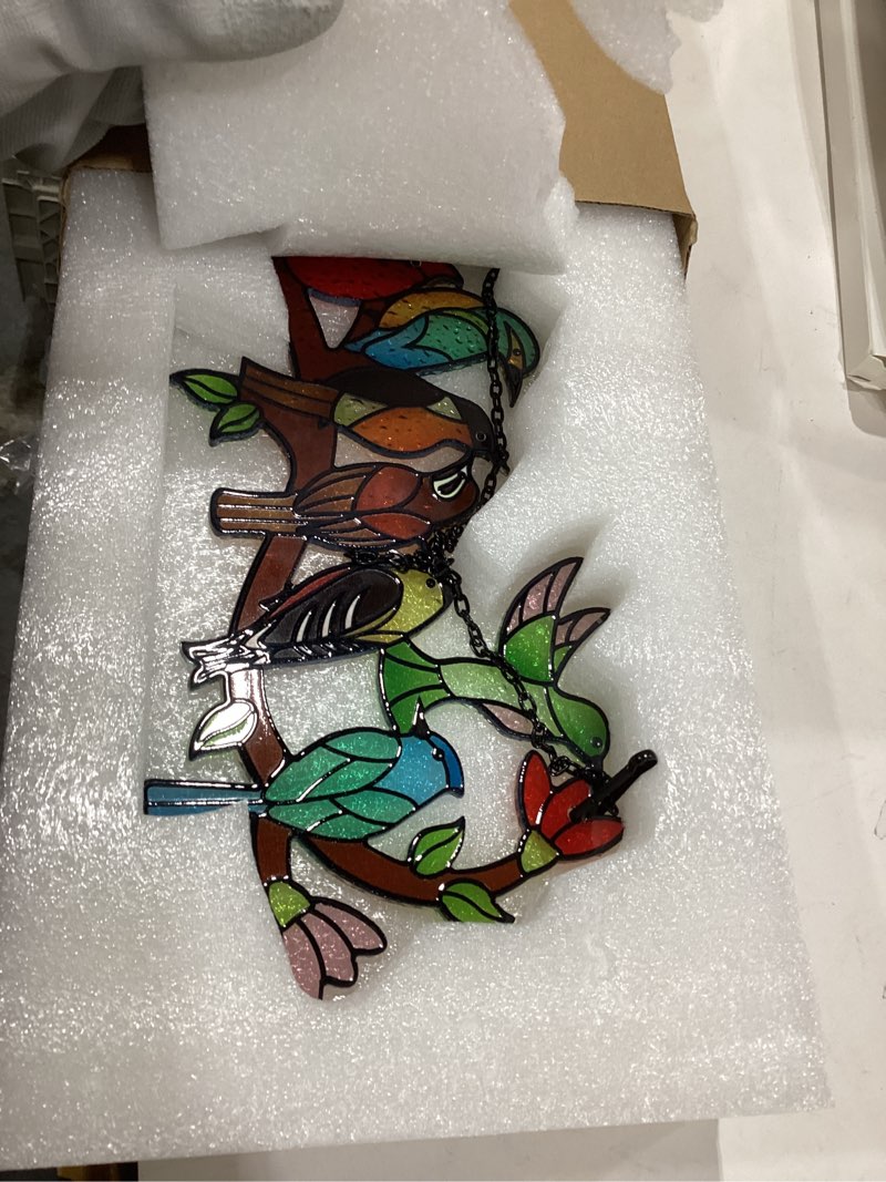 Condition photo showing New/Like New for Huray Rayho Birds On Branch Stained Glass Suncatcher Cardinal Hummingbird Kingfisher Double Side Glass Panel Window Hanging Decor Bird Ornament Bird Lover Gift for Mom Grandma