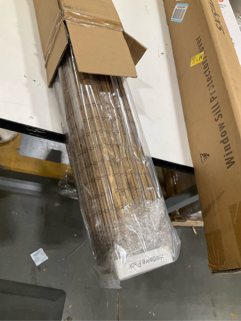 Condition photo showing Good Condition for unishades cordless bamboo roman shades for windows, blinds size (39" w ×64" h) colour (highfield teak) ?room darkening?highfield teak 39" w × 64" h