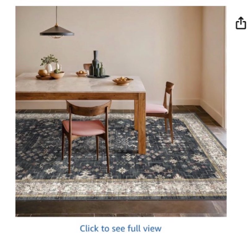 Boho Dining Room Rugs for Under Table - 7x9 Washable Black Area Rug for Living Room, Low Pile Non-Sl