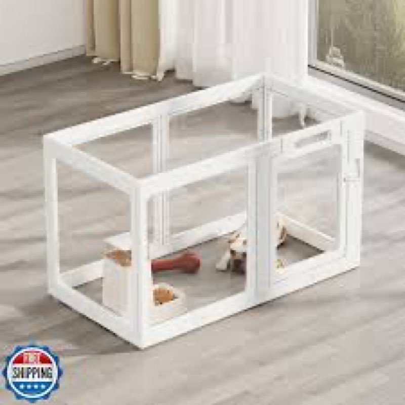 Hoencraft Clear Acrylic Dog Playpen Indoor, Puppy Cat Small Pet Play Pen, Easy Assemble & Disassembl