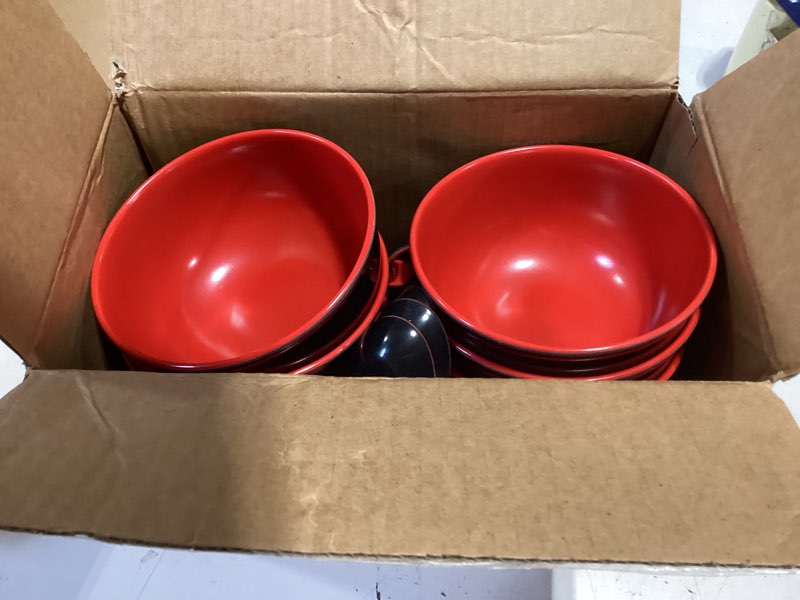 Condition photo showing Good Condition for 10 pack miso soup bowl set with spoons, 16 oz unbreakable melamine japanese ramen bowls, bpa-free, dishwasher safe, for udon, pho, salad, and cereal