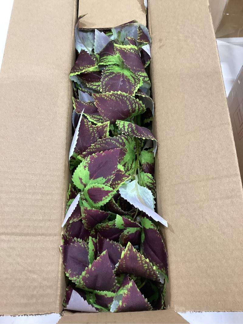 Condition photo showing Good Condition for artificial greenery plants outdoor, 5 pcs faux coleus plants uv resistant silk plants with stems, fake plants for outside garden patio hanging planter pathway front porch decoration(brown)