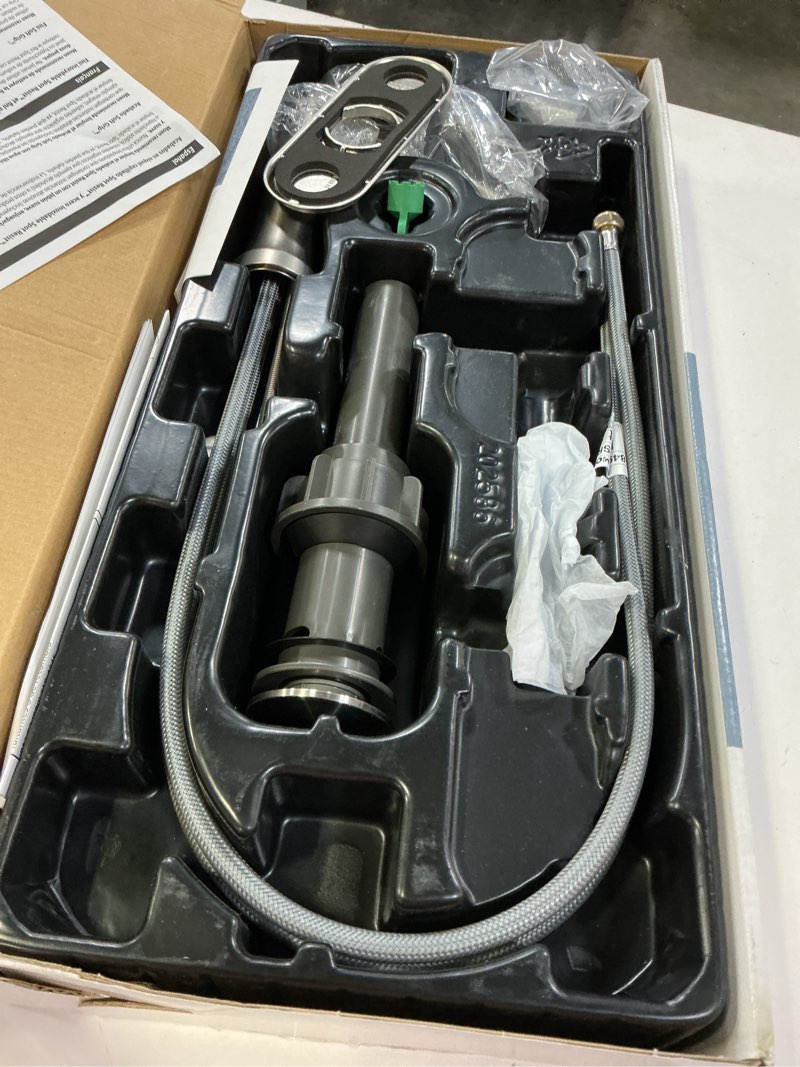 Condition photo showing As Is for moen wellton spot resist brushed nickel one hole single-handle bathroom faucet with optional deck plate and drain assembly, 84980srn 1