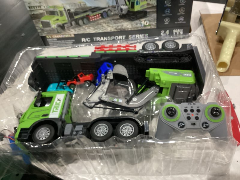 Condition photo showing As Is for Fistone RC Semi-Trailer Truck & Excavator Toy Set, 1:12 Scale with Sound and Lights, 2.4Ghz Remote Control Flatbed Truck and Excavator Toys for Boys 6-12 Years Old