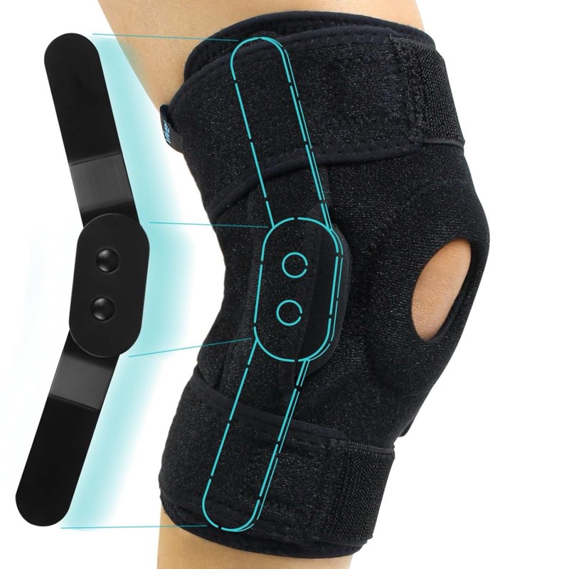PEIIK Hinged Knee Brace for Knee Pain - Adjustable Knee Support with Removable Metal Hinge & Silicon
