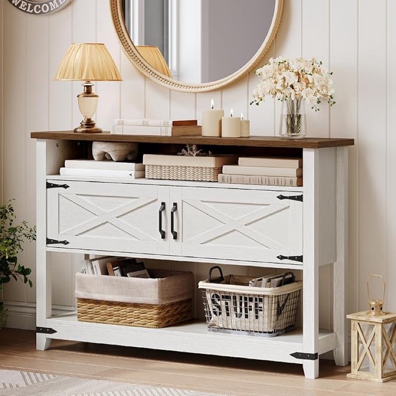 chaseburg 47.2" farmhouse console table entryway table with 2 cabinets