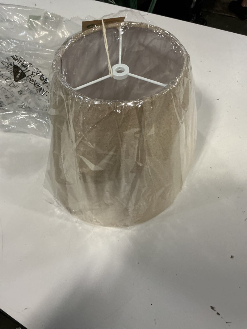 Condition photo showing Good Condition for small lamp shade, barrel fabric lampshade for table lamp & floor light, 6 inch top diameter x 10 inch bottom x diameter 7.5 inch height, natural linen hand crafted, spider (brown)