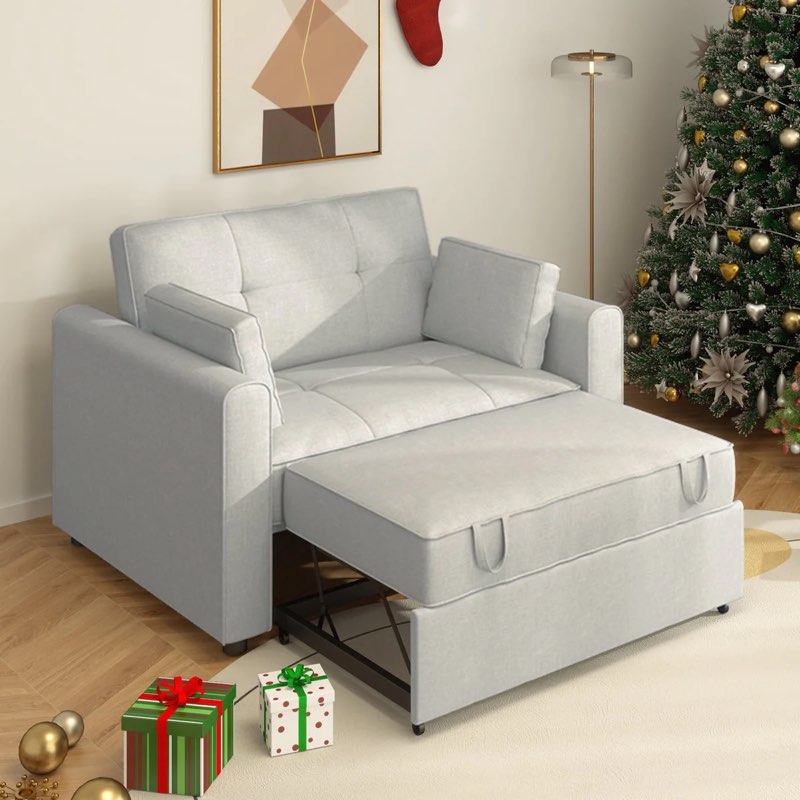 Incomplete and used, Bonzy Home 49.6 inch Wide Tufted Back Sofa Bed With Cushions And Two Pillows,Gray