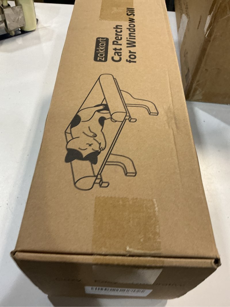 Condition photo showing New/Like New for Zakkart Cat Perch for Window Sill with Bolster - Orthopedic Hammock Design with Premium Hardwood & Robust Metal Frame - Cat Window Seat for Large Cats - Natural Color Wood Gray Bed, XLarge 26.4''W Natural Color Wood with Gray Bed 26.4''L x 15''W