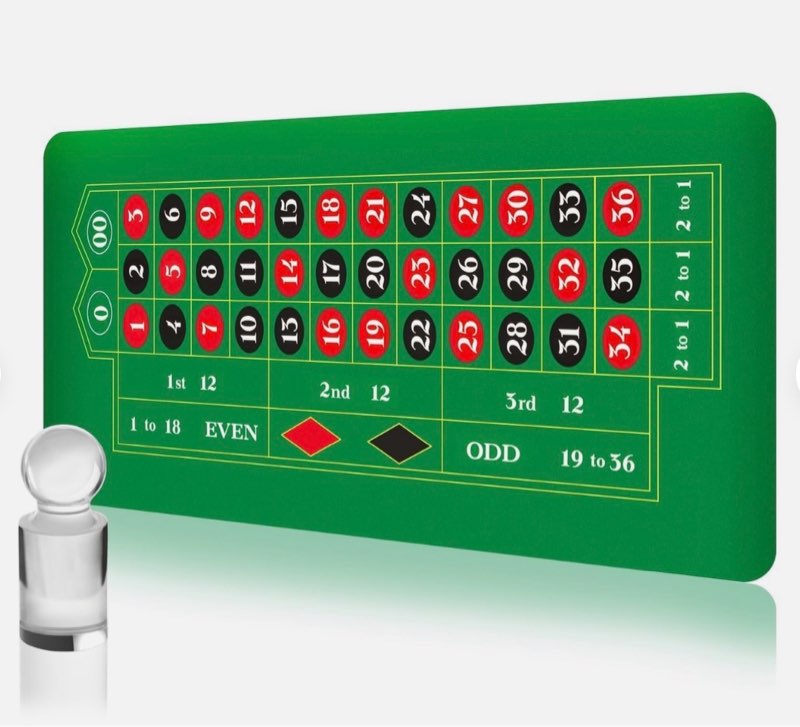 Poen 70 x 35 Inch Roulette Tabletop Layout Mat with Win Marker and Storage Ba...
