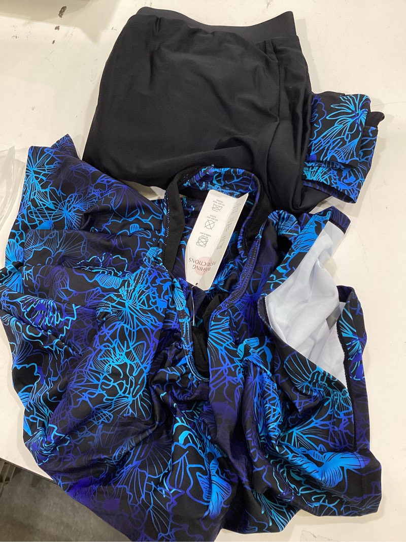 Condition photo showing New/Like New for talisea womens tankini with shorts - two piece swimsuit with 2 pockets 7" long boy-leg shorts blouson athletic bathing suit blue paisley large
