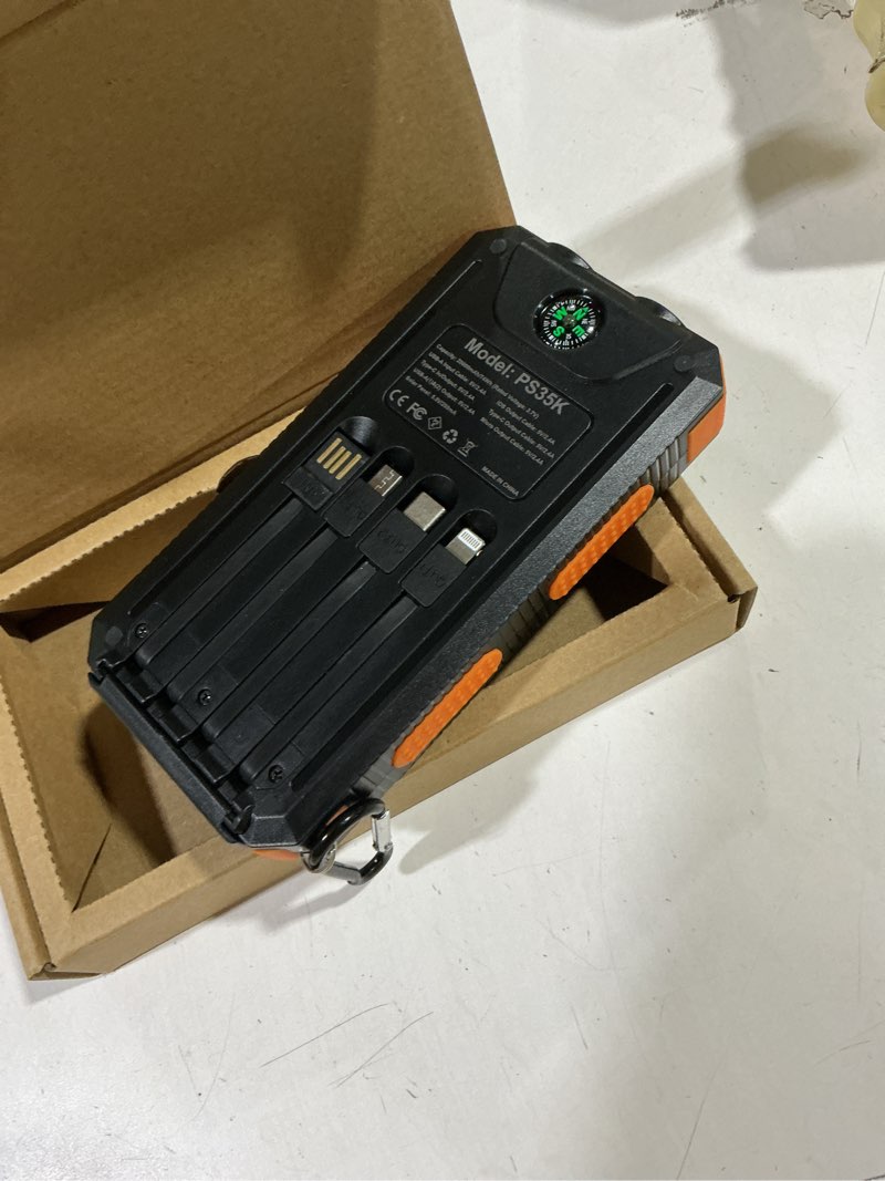 Condition photo showing Good Condition for Solar Charger Power Bank 20,000mAh, Portable Charger, 4 Cables 3 Ports Fast Charging External Battery Pack with USB C for Cell Phones, Solar Panel Charger with Dual Flashlight for Camping