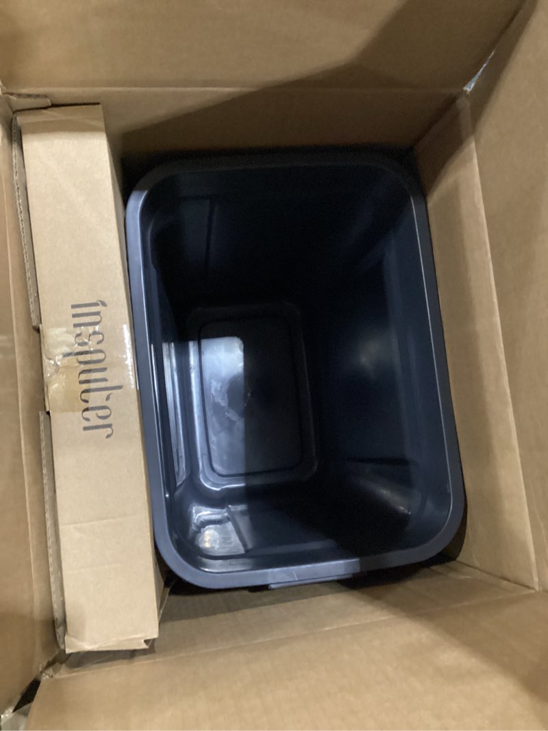 Condition photo showing New/Like New for insputer double 40qt pull out trash can under cabinet with soft-close slides, heavy duty under sink garbage bin kit for kitchen, laundry, require minimum cabinets opening 18" w x 24" d (dark gray) dark gray double