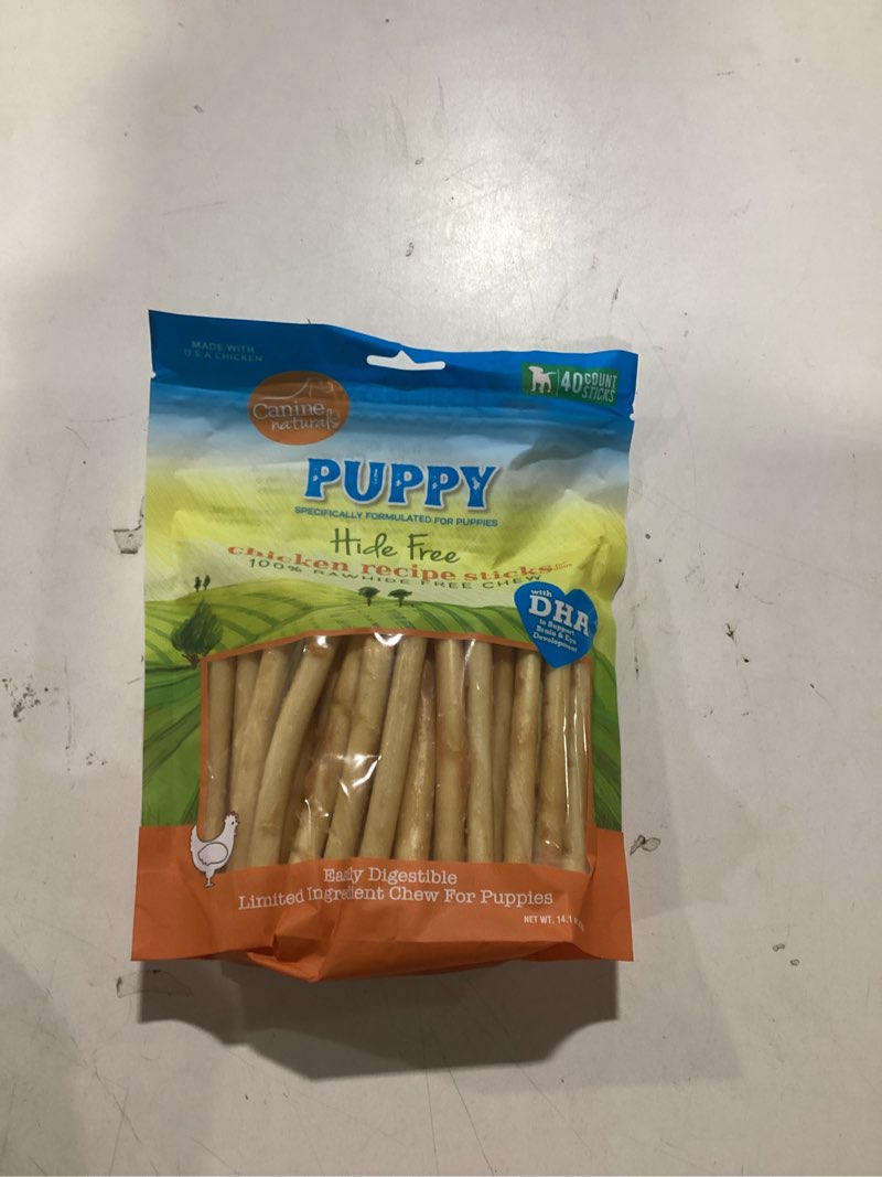 Condition photo showing Good Condition for Canine Naturals Puppy Chicken and Rice Chew - Rawhide Free Puppy Treats - Made with USA Chicken - All-Natural & Easily Digestible - 40 Pack of 5-Inch Sticks for Puppies 14.1 Ounce (Pack of 1)