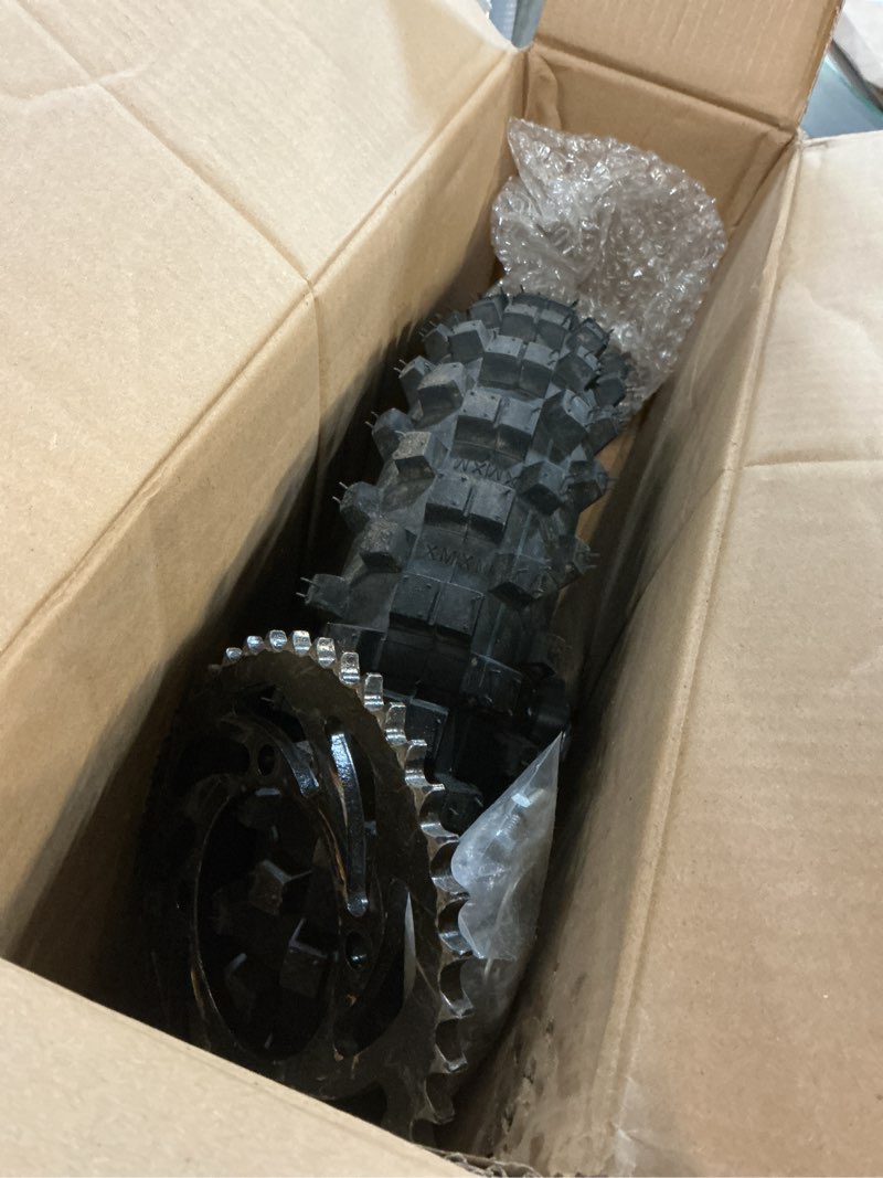 Condition photo showing As Is for 12" rear wheel 80/100-12 3.00-12 dirt bike tire rim assembly compatible with 110cc 125cc ssr sr125 kx65 coolster qg-214 cx65 baja dr70 off road pit bike parts