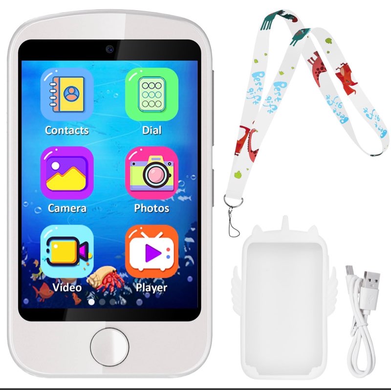 smart phone for kids toys, touchscreen toy phone for girls boys, kids phone with games interactive learning toys for 3 4 5 6 7 8 9 10 year old christmas birthday gifts white