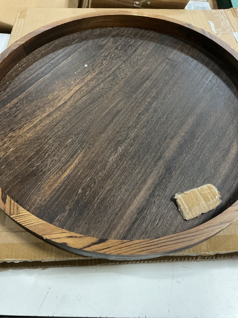 Condition photo showing Good Condition for round ottoman tray for coffee table living room wood serving tray large wooden 20 inches rustic brown rustic brown 20"