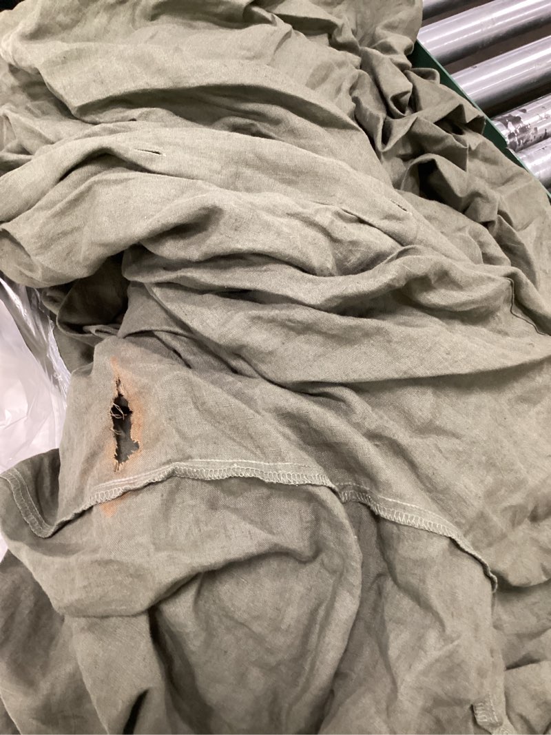 Condition photo showing As Is for european linen duvet cover set, full/queen, dusty olive
