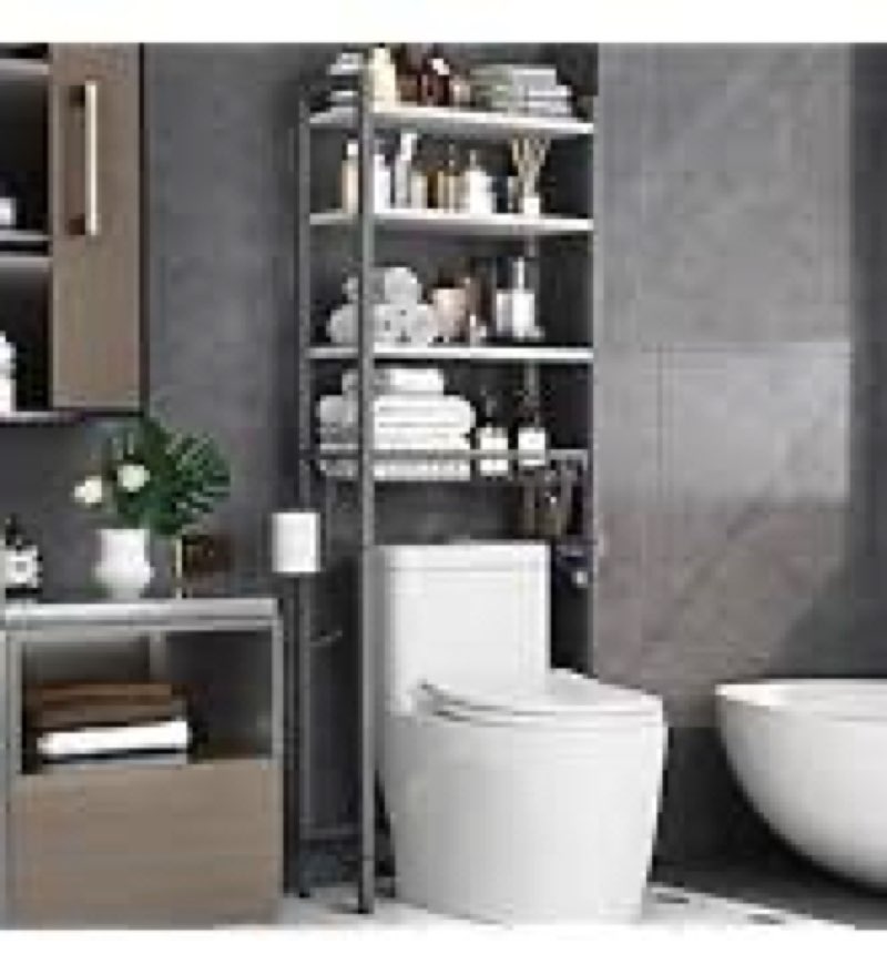 Over-The-Toilet Storage Rack, 4-Tier Bathroom Organizer Shelf Over Toilet with Adjustable Shelf and Basket, Freestanding Space Saver Bathroom Shelves Above Toilet for Room 