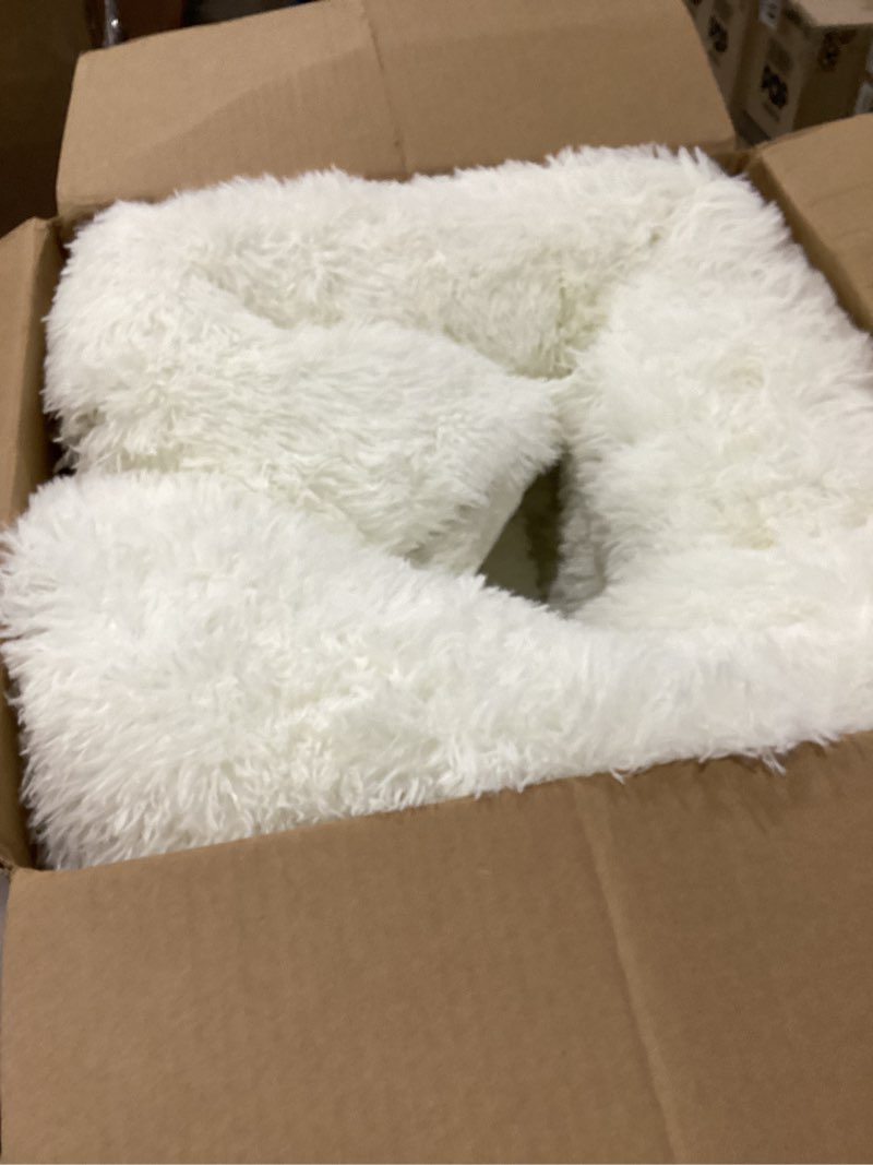 Condition photo showing As Is for Latepis White Faux Fur Sheepskin Rug for Living Room, Fuzzy Rugs Fluffy Washable Rug for Bedroom, Playroom, Luxury Room Decor, Rectangular) White