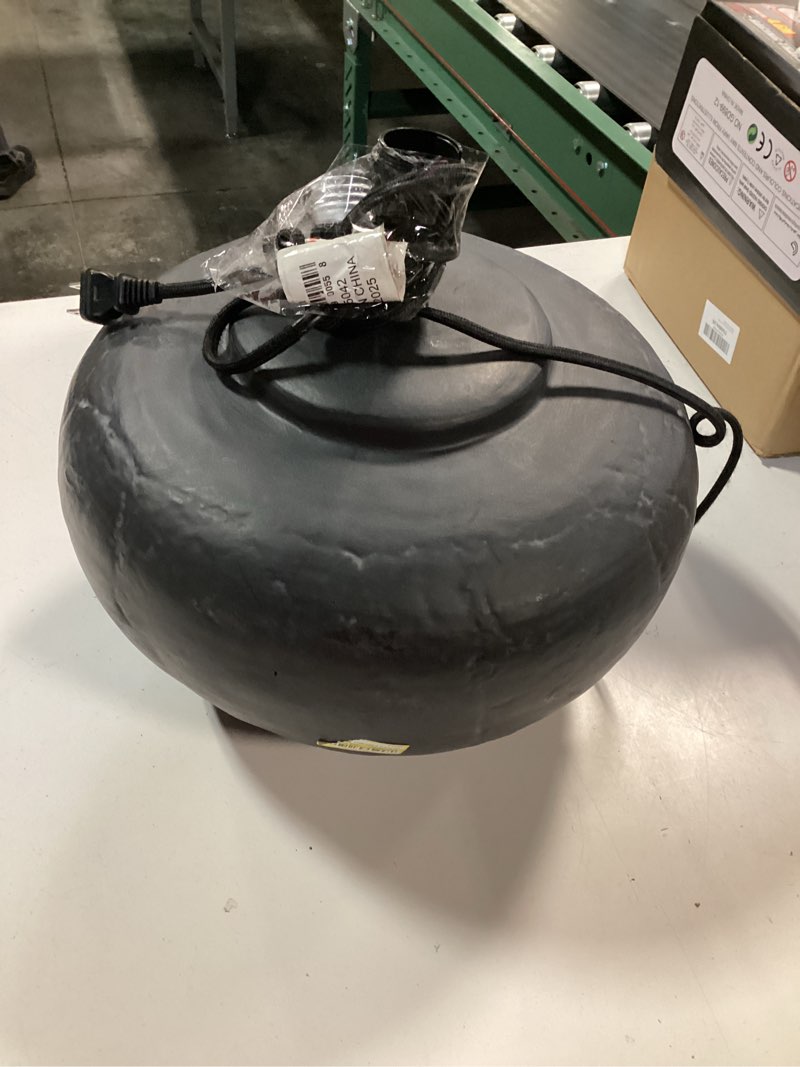 Condition photo showing As Is for oversized ceramic with fluted shade table lamp black/white - hearth & hand™ with magnolia