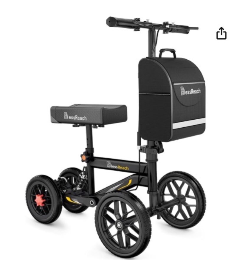 BlessReach Deluxe Medical Scooter Double Handbrake, All Terrain Steerable Knee Scooter Crutch Altern
