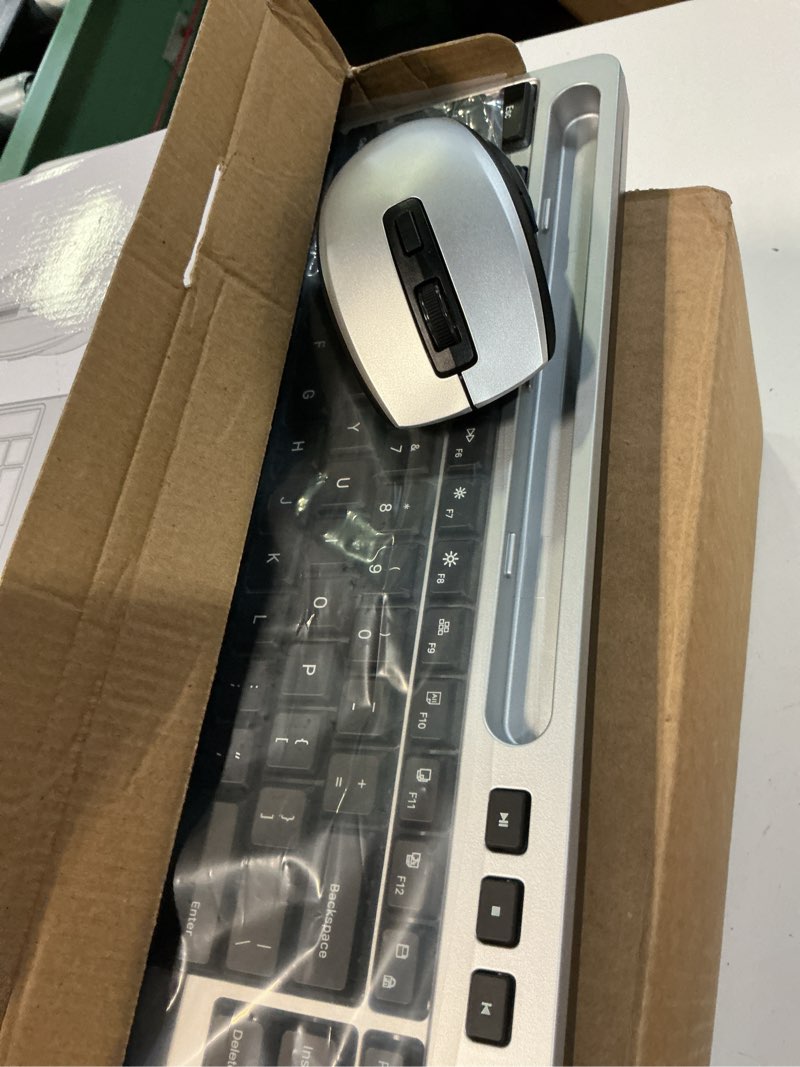 Condition photo showing Good Condition for silver wireless keyboard and mouse combo - dual system rgb backlit mouse and keyboard advanced optical tracking, lag-free wireless,ergonomic keyboard, 90% less noise silver-v1