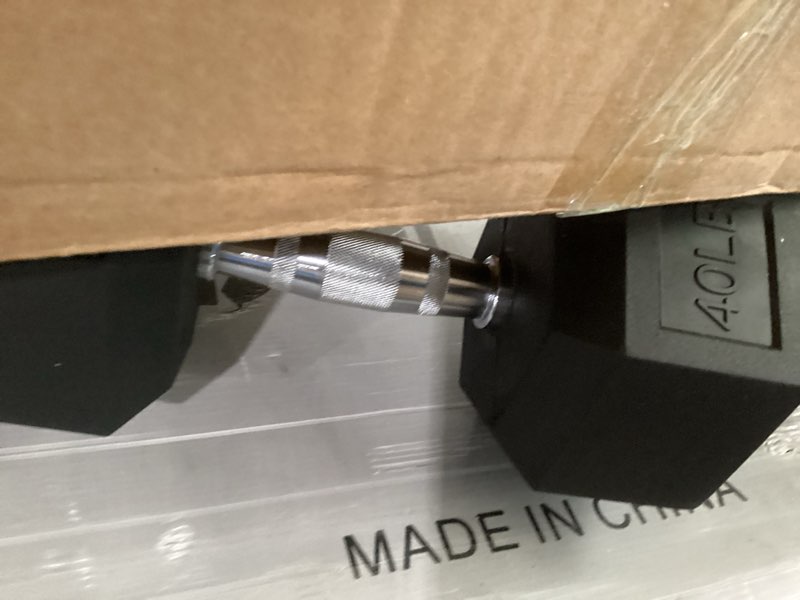 Condition photo showing As Is for Rubber Encased Hex Weights Dumbbells Set of 5 – 50 lb Pair | Cast Iron Hand Weights with Anti-Slip Grip for Home Gym Strength Training Black 40LBS Pair