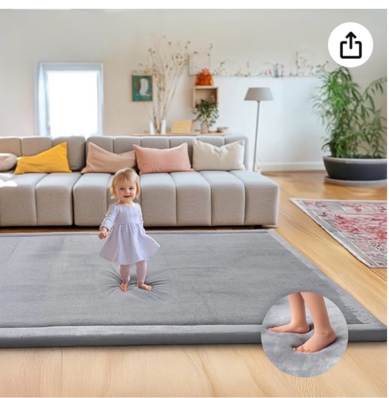  Mallify Ultra Soft 1.3" Thick Baby Play Mat for Floor, Extra Large Velvet Playpen Mat, Baby-Safe & Non-Slip Tummy Time Mat, Crawling for Babies, Toddlers, Infants, Kids, Easy Care, 79"x59", Gray