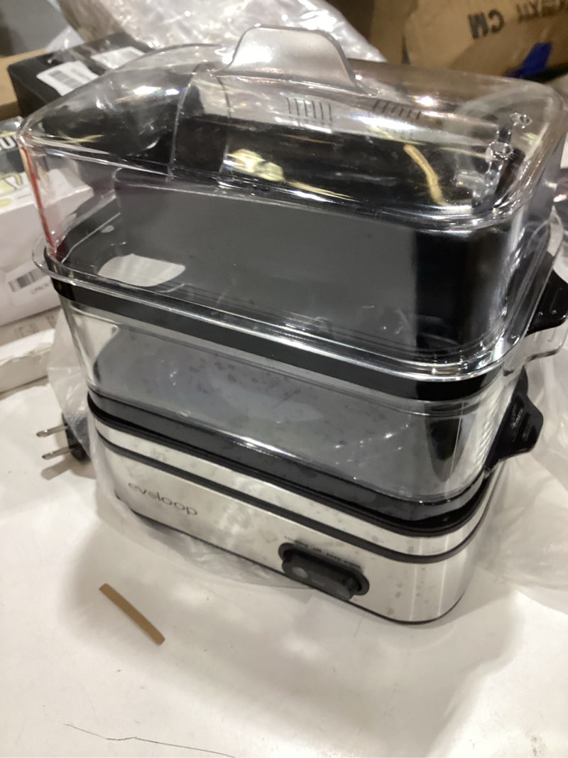 Condition photo showing As Is for evoloop rapid egg cooker electric 12 eggs capacity, soft, medium, hard boiled, poached, omelet maker egg poacher & vegetable steamer, bpa free tray silver