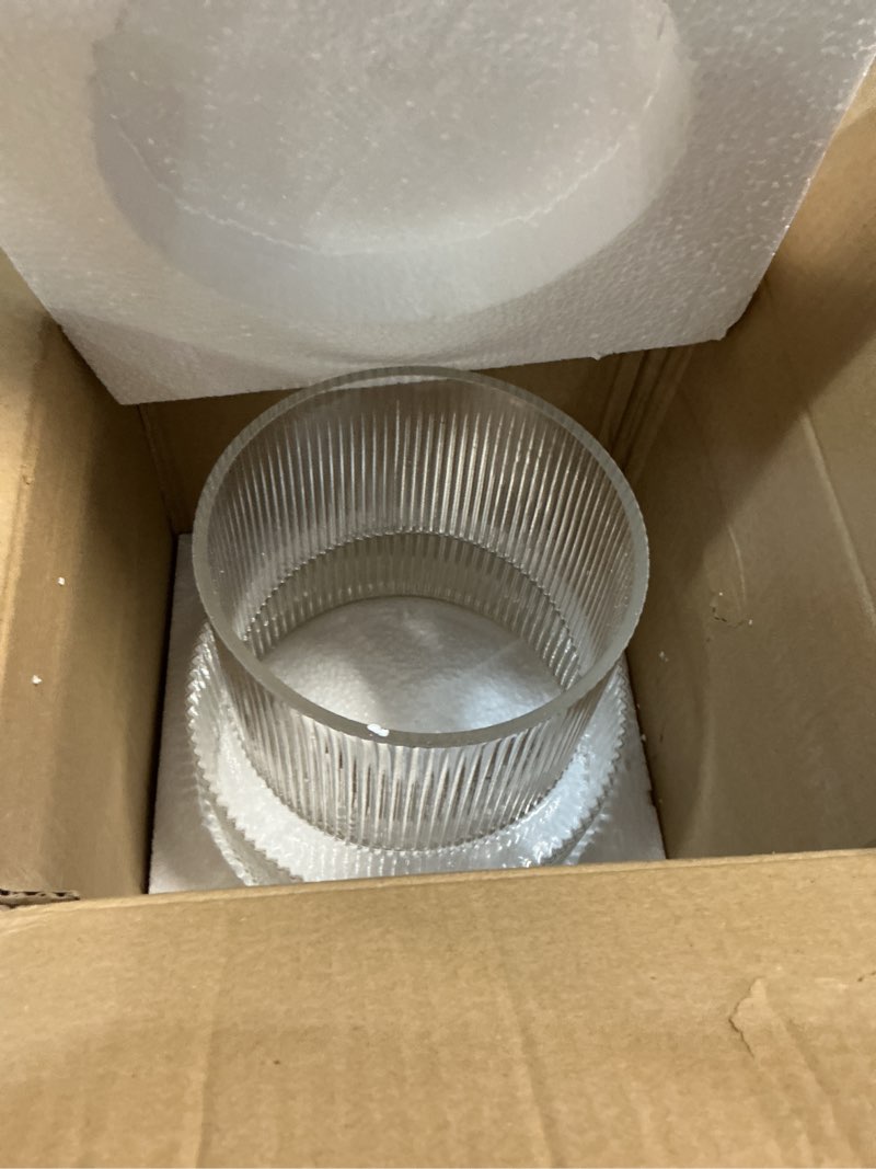 Condition photo showing New/Like New for Ribbed Glass Vase, Large Glass Vase for Flowers, Fluted Glass Vases, Clear Glass Vases for Living Room, Office, Dining Table, Entryway, Mantle, Shelf, Wedding, 9 Inches Clear Ribbed 9 Inches