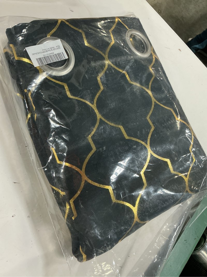 Condition photo showing Good Condition for zjdecor short full blackout window curtain panels for bedroom,geometric moroccan pattern metallic foil drapes,room darkening heat blocking window treatment,grommet top,52\"wx63\"l(pack of 2),white/gold 52\"w x 63\"l (pack of 2) black/gold