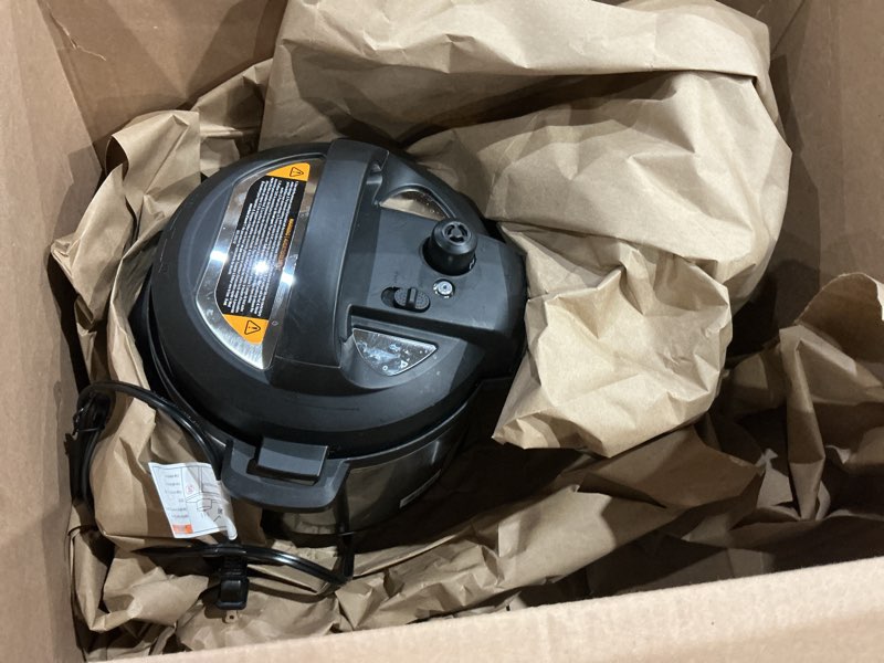 Condition photo showing As Is for instant pot duo 7-in-1 mini electric pressure cooker, slow rice cooker, steamer, sauté, yogurt maker, warmer & sterilizer, includes free app with over 1900 recipes, stainless steel, 3 quart