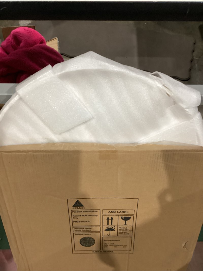 Condition photo showing New/Like New for pemar 15.7"x11.8" oval mother of pearl serving tray, decorative ottoman tray for living room, coffee table, breakfast in bed, candle display (white cream)