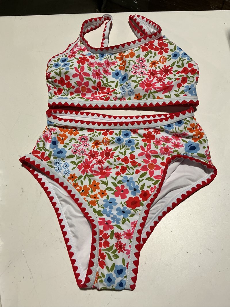 Condition photo showing Good Condition for herseas women's bikini sets floral print whip stitch 2 piece swimsuits high waisted scoop bathing suits x-small colorful floral