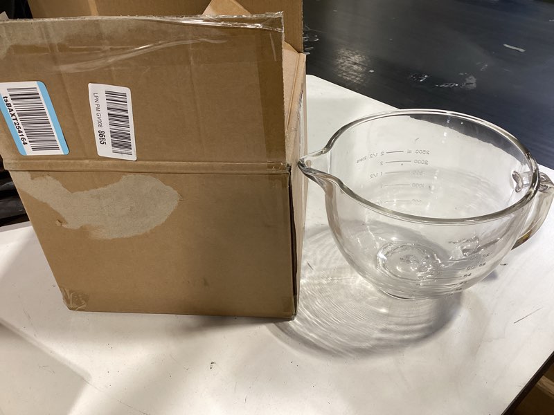 Condition photo showing New/Like New for double-layer thickened glass mixer bowl for kitchenaid tilt-head stand mixers 4.5-5 quart, 5qt mixing bowl replacement for kitchenaid with measurement markings & handle