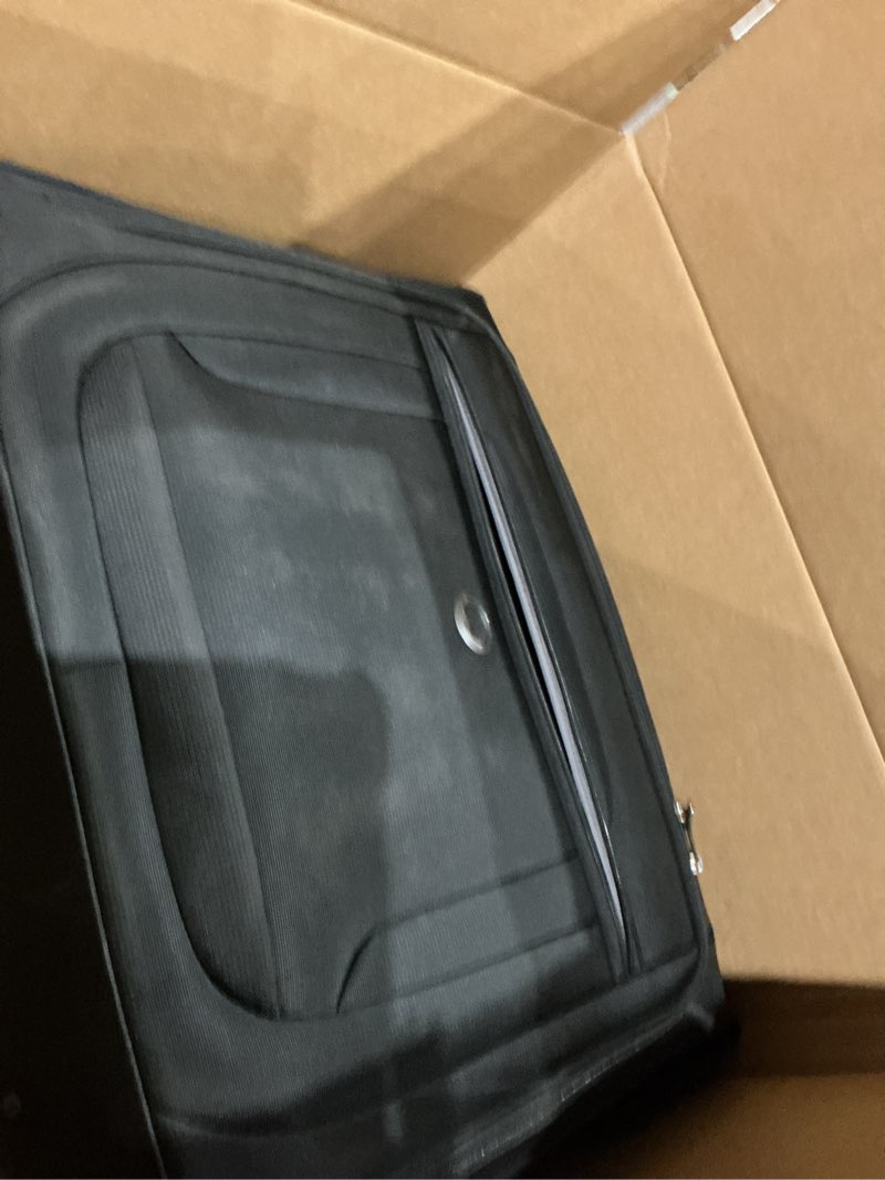 Condition photo showing As Is for delsey paris helium dlx rolling garment bag with spinner wheels, black 24 inch black