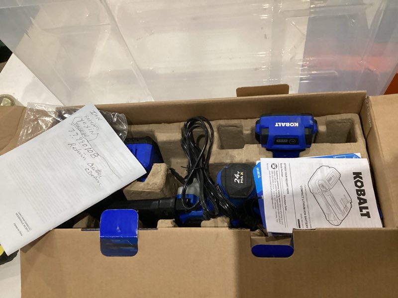 Condition photo showing As Is for kobalt 24-volt 6-in battery 2 ah chainsaw (battery and charger included)