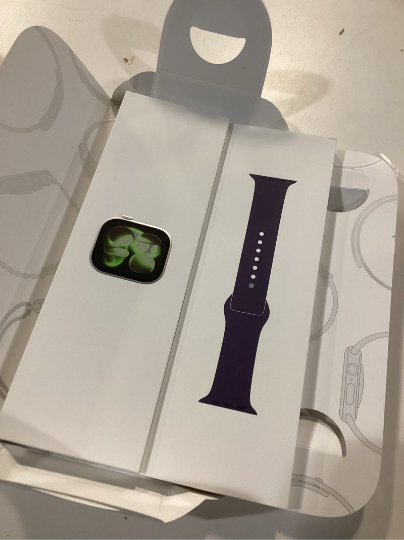 Condition photo showing New/Like New for Apple Watch Series 11 [GPS 42mm] Smartwatch with Silver Aluminum Case with Purple Fog Sport Band - S/M. Sleep Score, Fitness Tracker, Health Monitoring, Always-On Display, Water Resistant Silver Aluminum Case w/ Purple Fog Sport Band 42mm case + Small/Medium band GPS Without AppleCare+