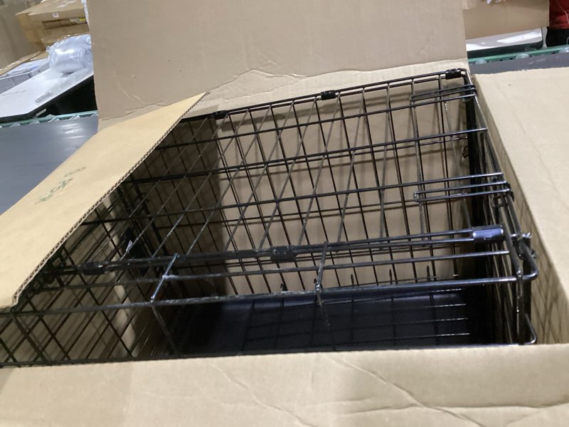 Condition photo showing As Is for midwest homes for pets 24-inch icrate for small breeds, 12-20 lbs, single door folding dog crate with divider panel, leak-proof tray & secure latch, portable, durable & easy to assemble 24.8"l x 17.9"w x 19.5"h single door