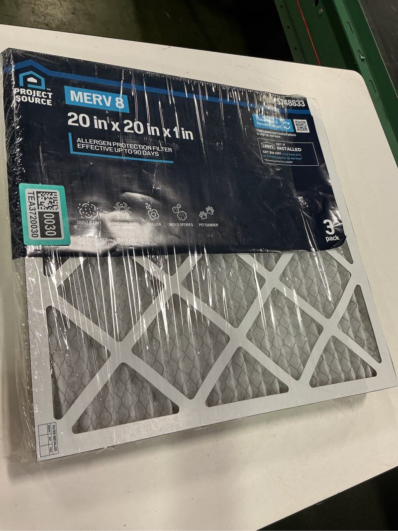 Condition photo showing New/Like New for Filter King 20x20x1 Air Filter | 3-PACK | MERV 8 HVAC Pleated A/C Furnace Filters | MADE IN USA | Actual Size: 19.5 x 19.5 x .75"