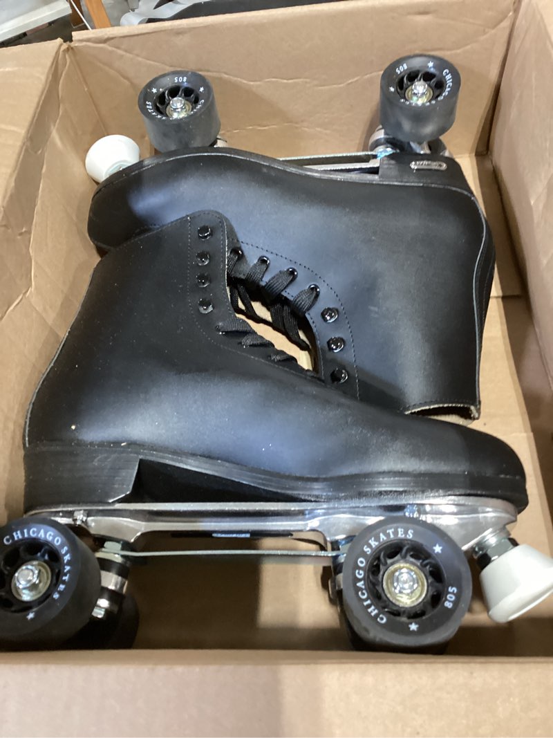 Condition photo showing Good Condition for chicago quad roller skates for women & men – durable, top performance indoor/outdoor use or roller derby - classic deluxe leather high-top boots with 60mm urethane wheels & semi-precision bearings black womens 13 / mens 12