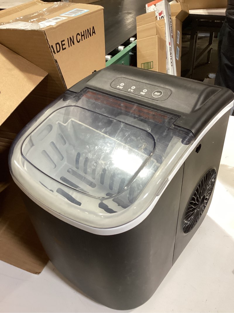 Condition photo showing As Is for similar to newbulig ice makers countertop with handle, portable ice machine, 9 bullet ice cubes in 6 mins, 26lbs in 24hrs, auto-cleaning, with basket and scoop, for home, kitchen, rv, camping,black